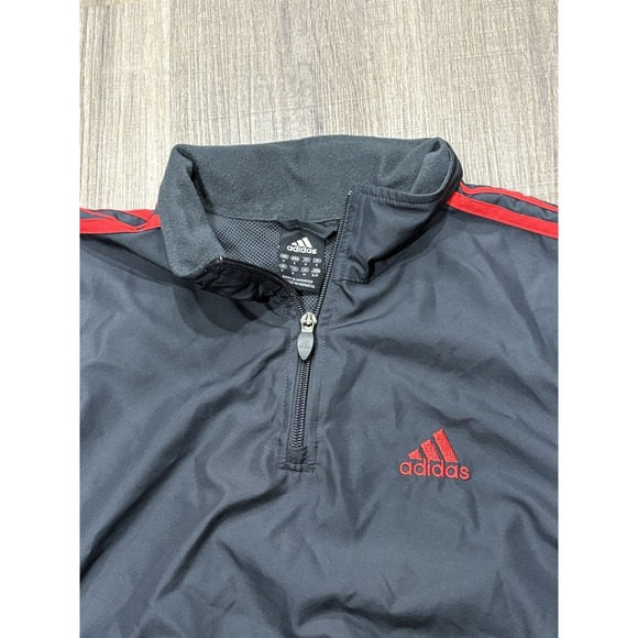 adidas Other - Adidas Mens Quarter Zip Windbreaker Jacket Black Red Stripes Small‎